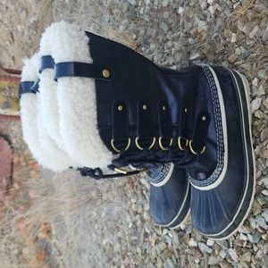 Sorel Joan of Artic Black Leather Shearling Lined Boots Sz 9.5